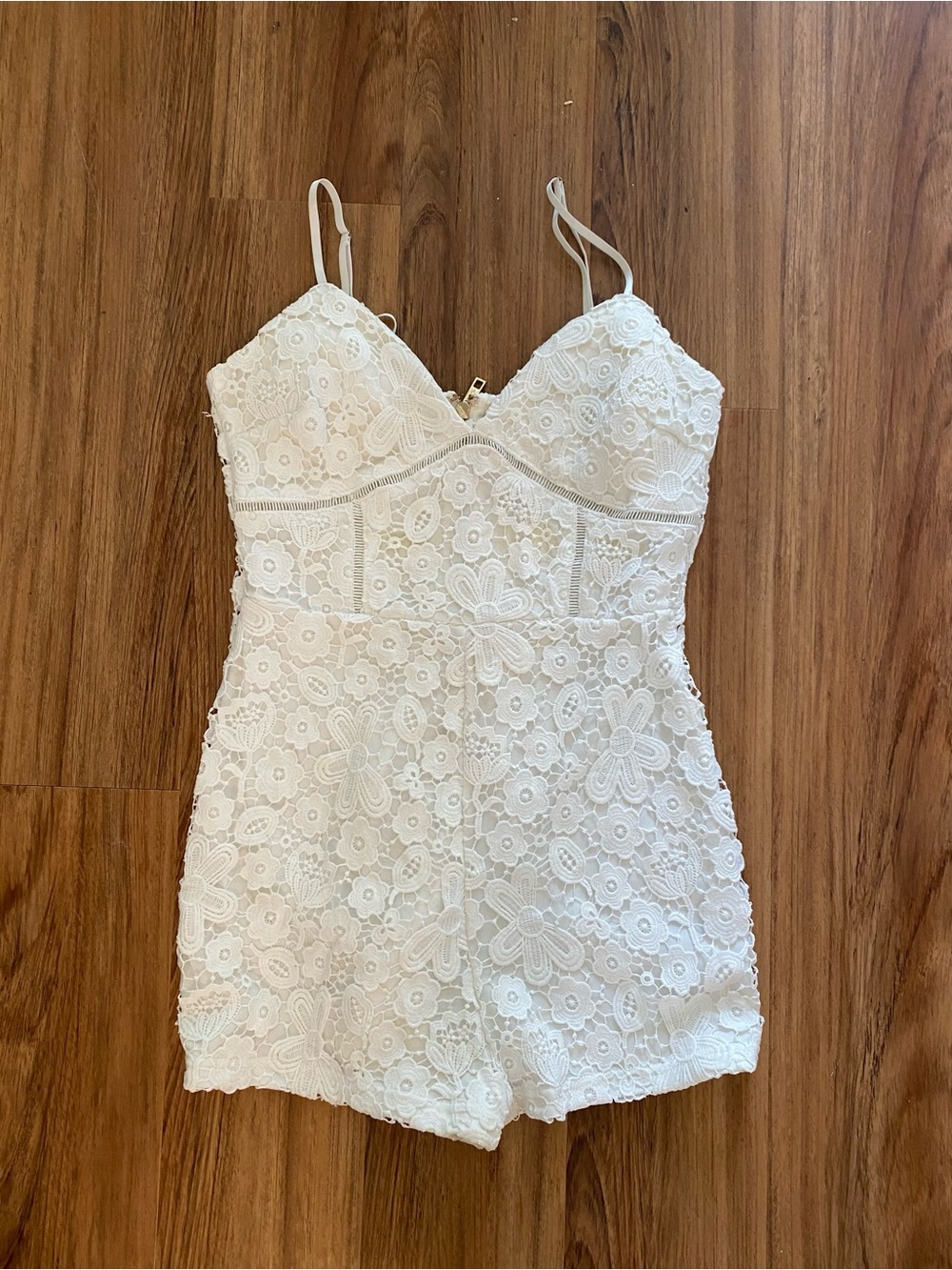 Kaylee Kollection White Floral Lace Romper Jumper with Sweetheart Neckline